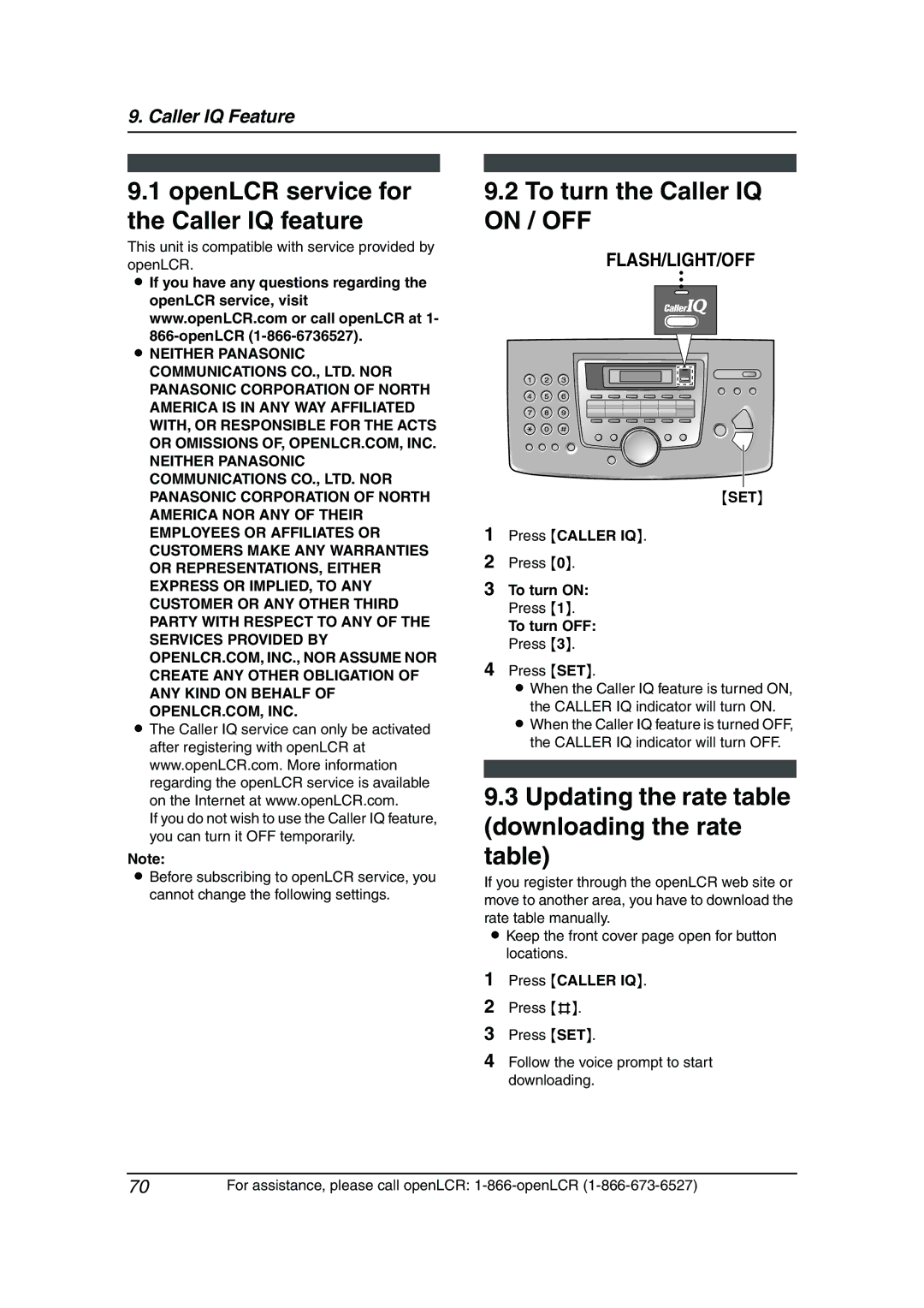 Panasonic KX-FL611 manual OpenLCR service for the Caller IQ feature, To turn the Caller IQ on / OFF 