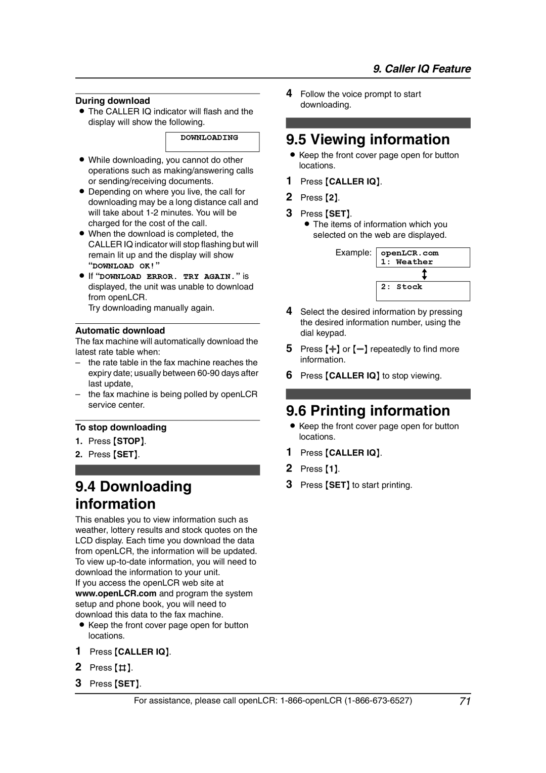 Panasonic KX-FL611 manual Downloading information, Viewing information, Printing information 