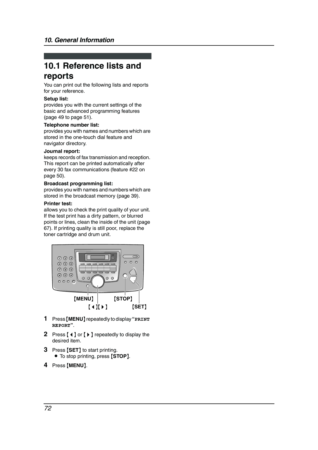 Panasonic KX-FL611 manual Reference lists and reports 