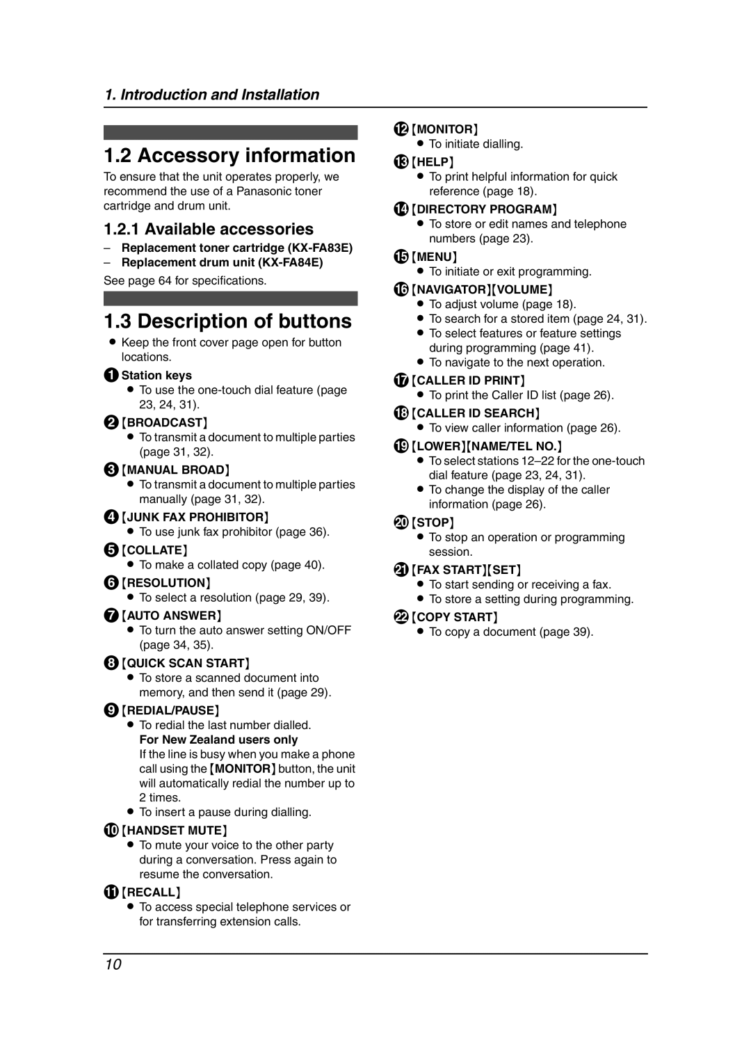 Panasonic KX-FL611AL manual Accessory information, Description of buttons, Available accessories, AStation keys 