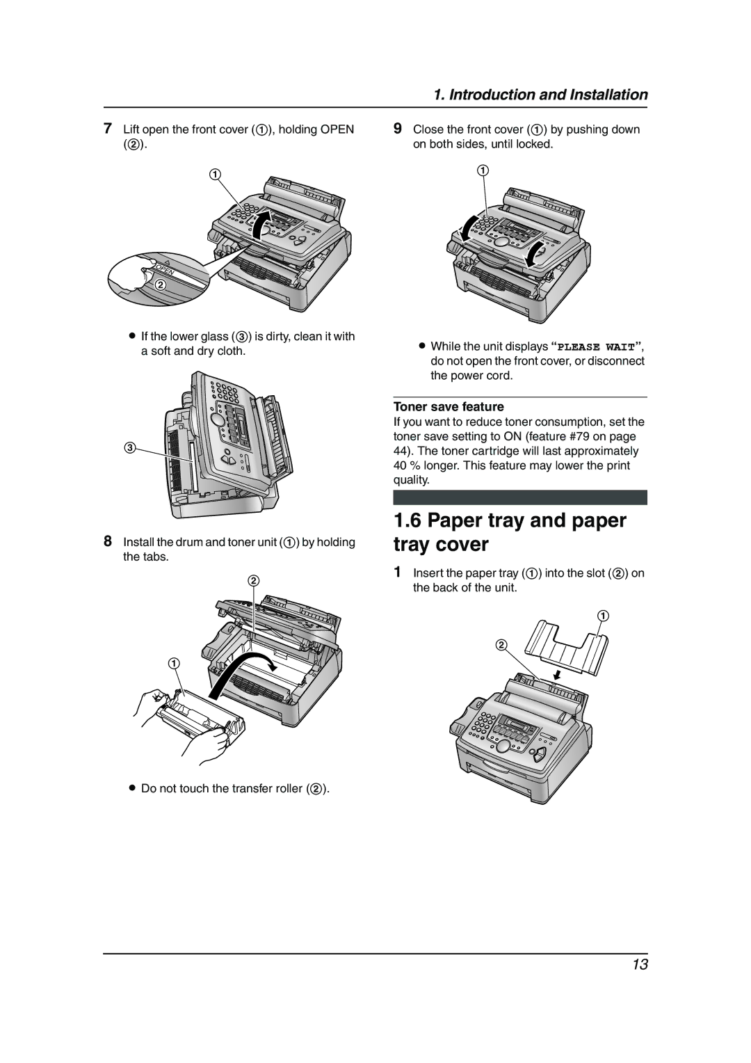 Panasonic KX-FL611AL manual Paper tray and paper tray cover, Toner save feature 