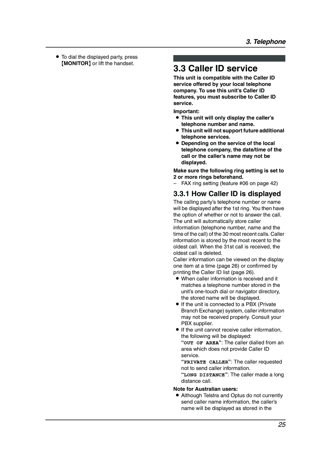 Panasonic KX-FL611AL manual Caller ID service, How Caller ID is displayed 