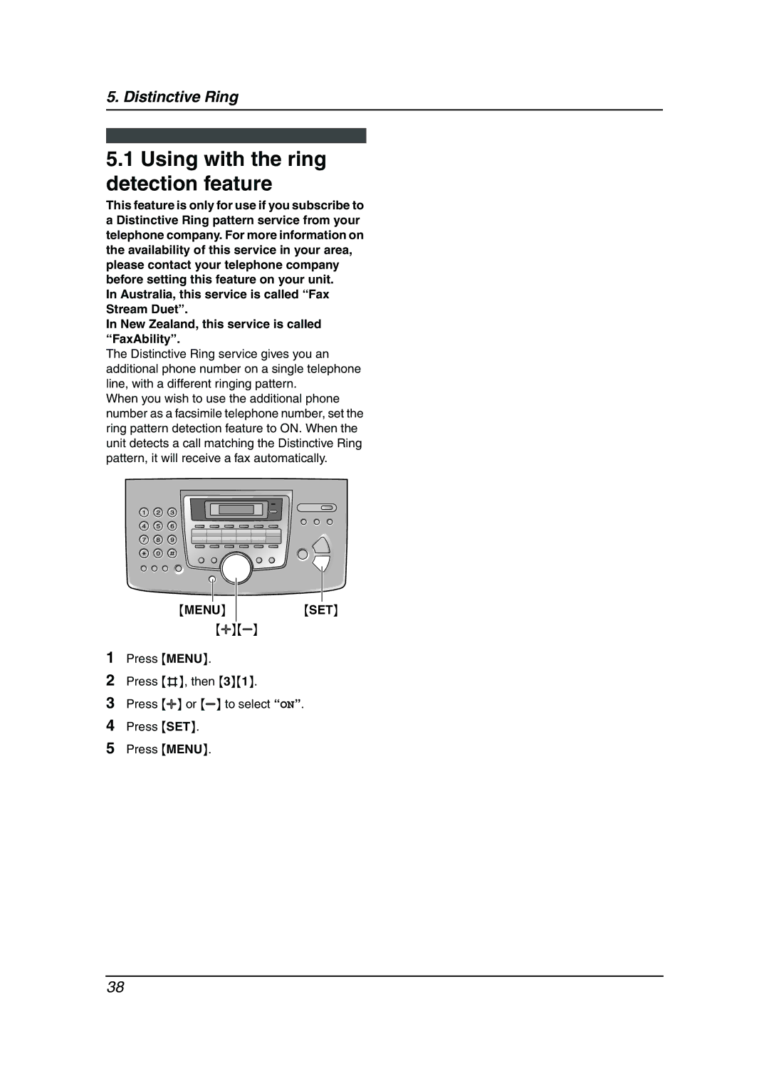 Panasonic KX-FL611AL manual Using with the ring detection feature, Menu SET 