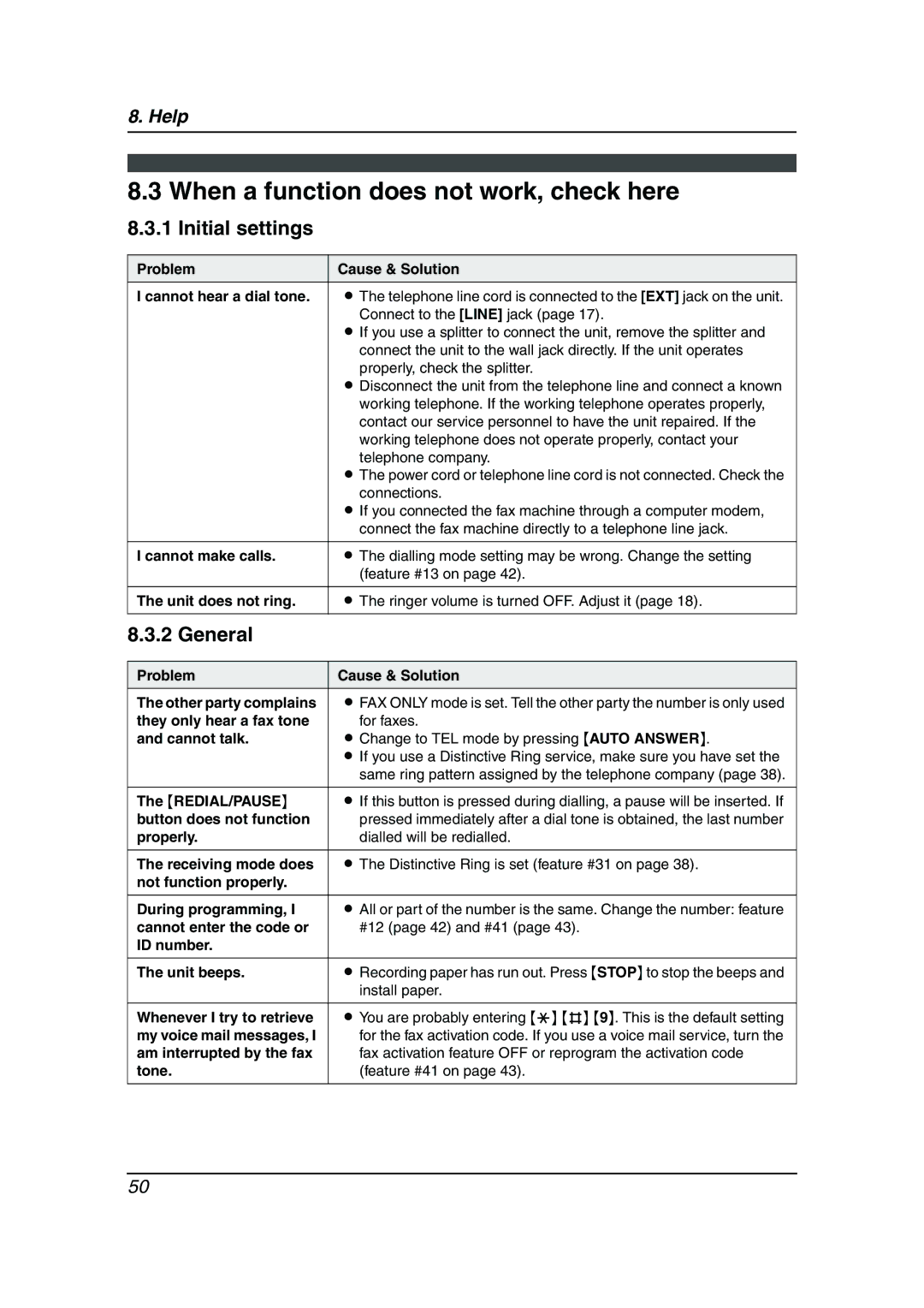 Panasonic KX-FL611AL manual When a function does not work, check here, Initial settings, General 