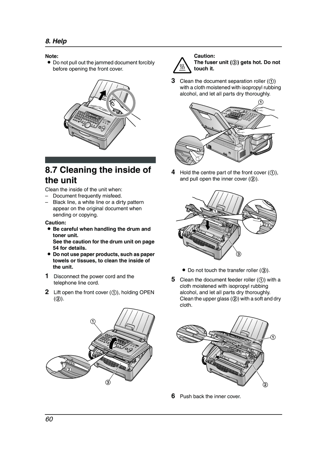 Panasonic KX-FL611AL manual Cleaning the inside of the unit 