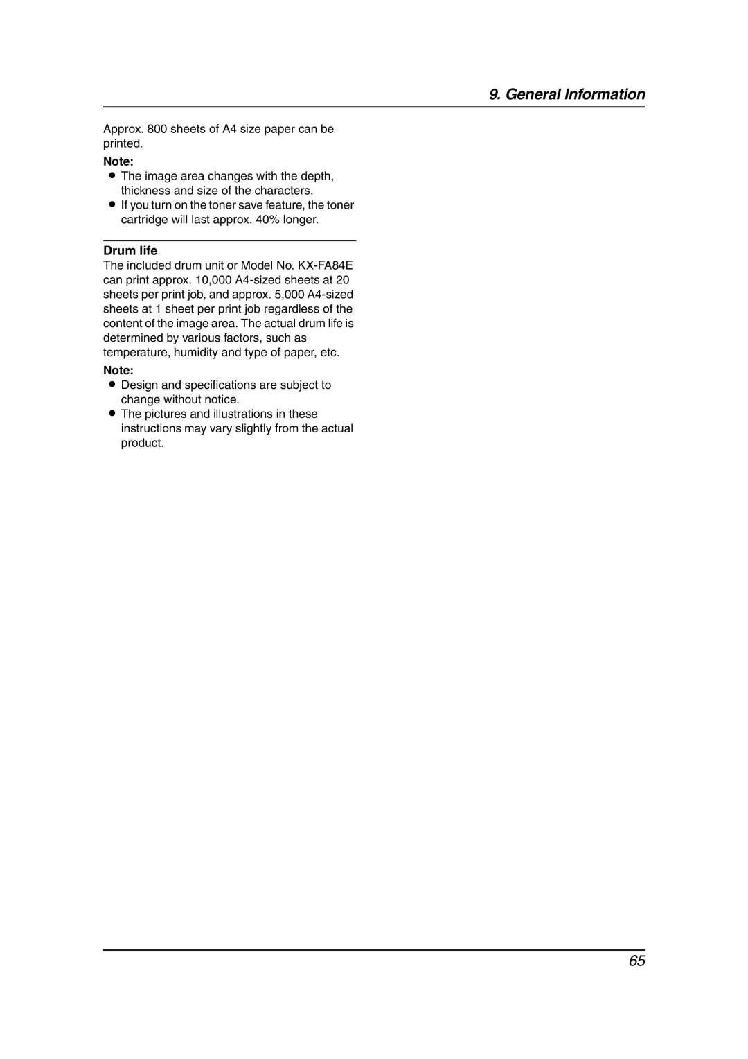 Panasonic KX-FL611AL manual Drum life 