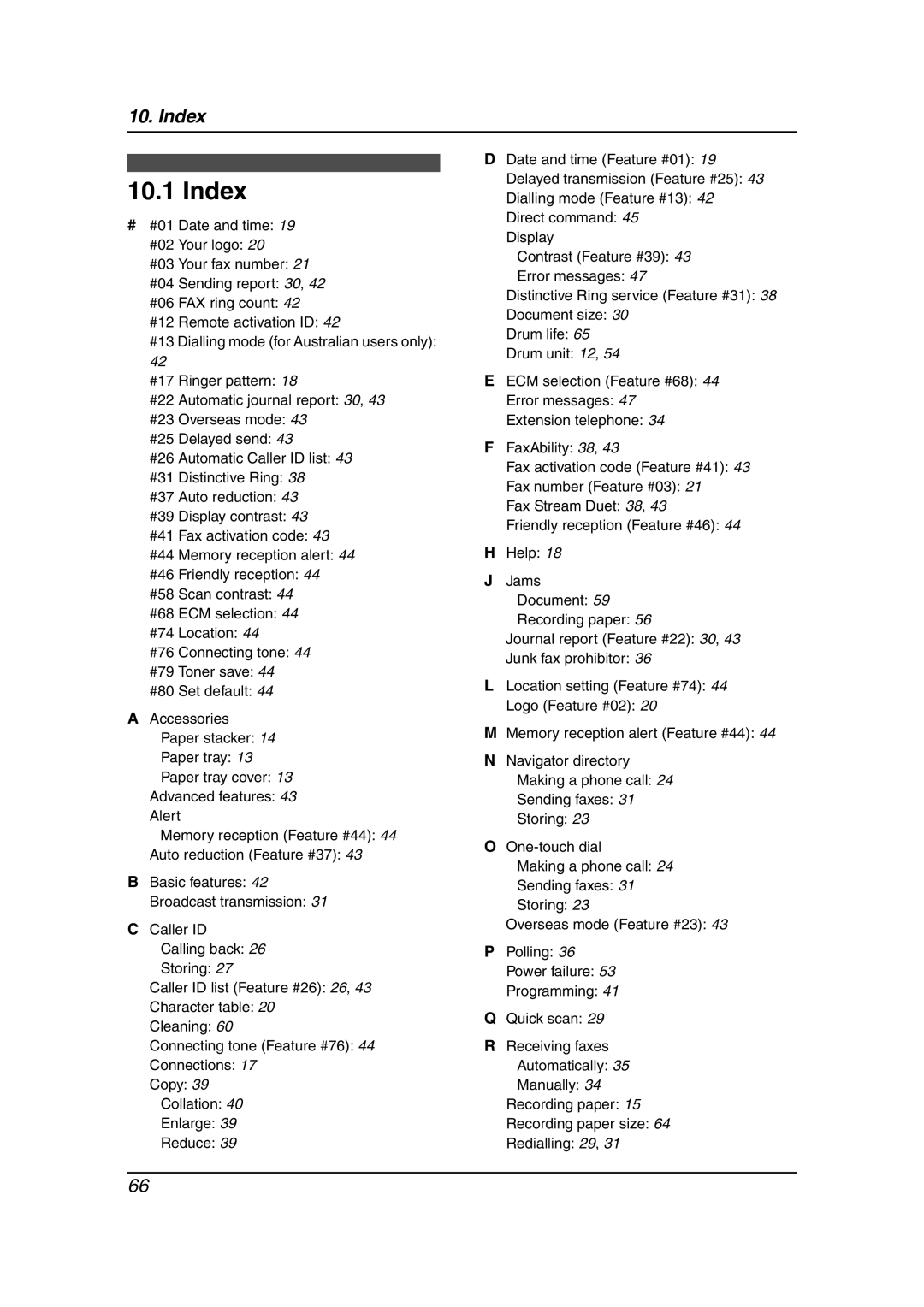 Panasonic KX-FL611AL manual Index 