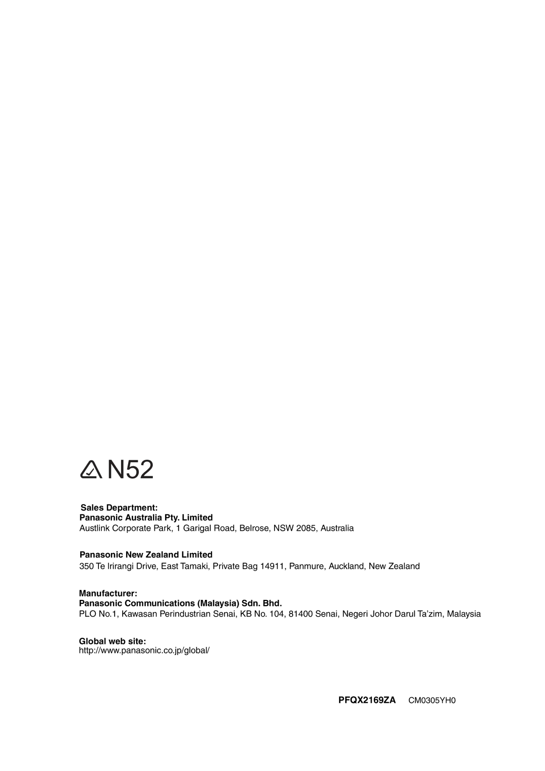 Panasonic KX-FL611AL manual Sales Department Panasonic Australia Pty. Limited, Panasonic New Zealand Limited 