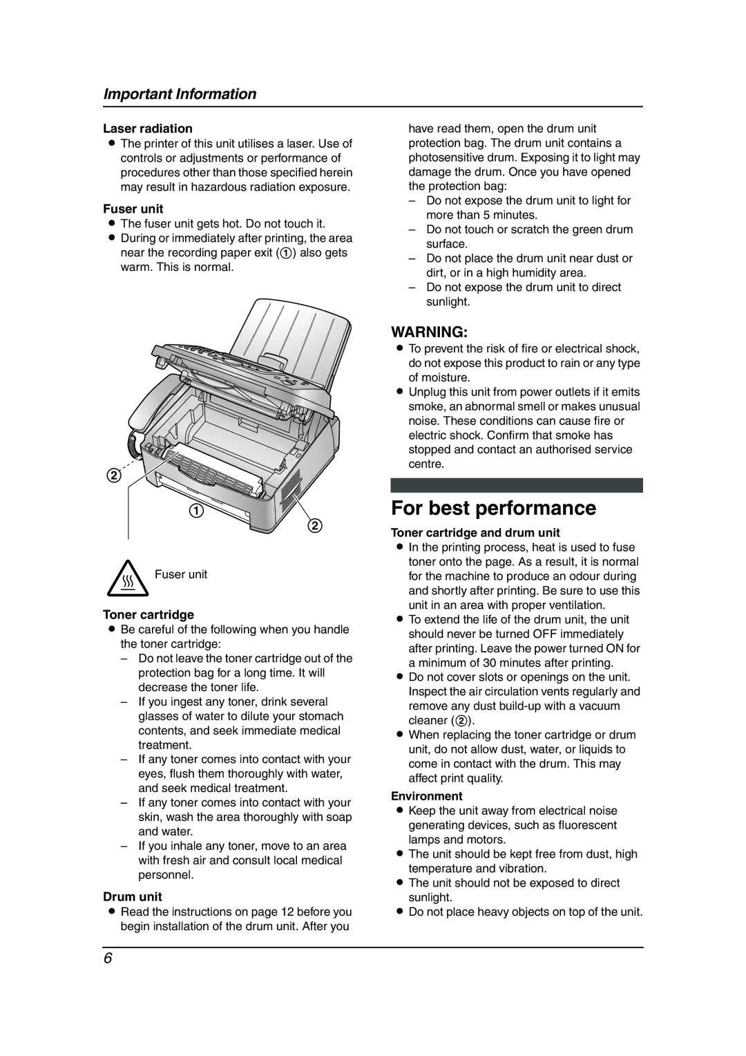 Panasonic KX-FL611AL manual For best performance 