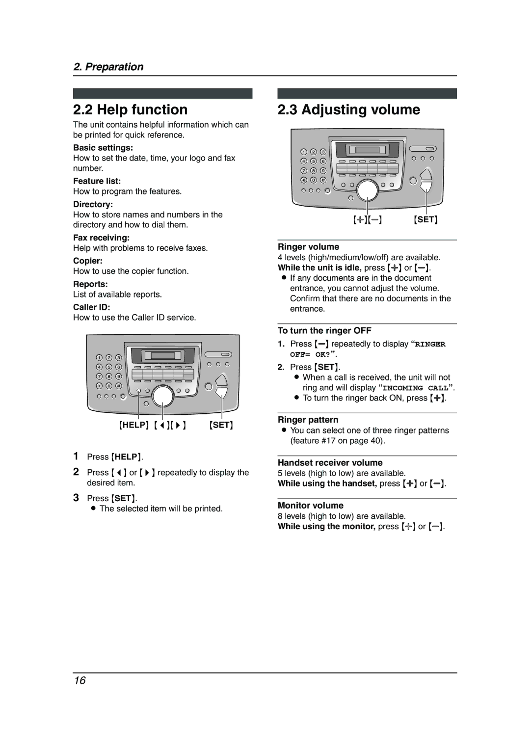 Panasonic KX-FL613HK operating instructions Help function, Adjusting volume 