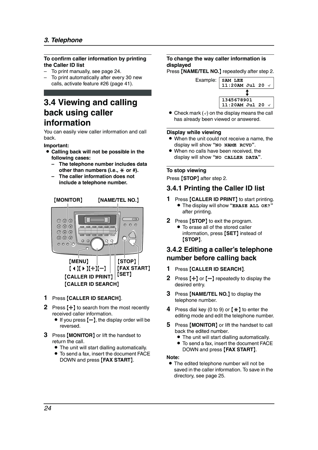 Panasonic KX-FL613HK operating instructions Viewing and calling back using caller information, Printing the Caller ID list 