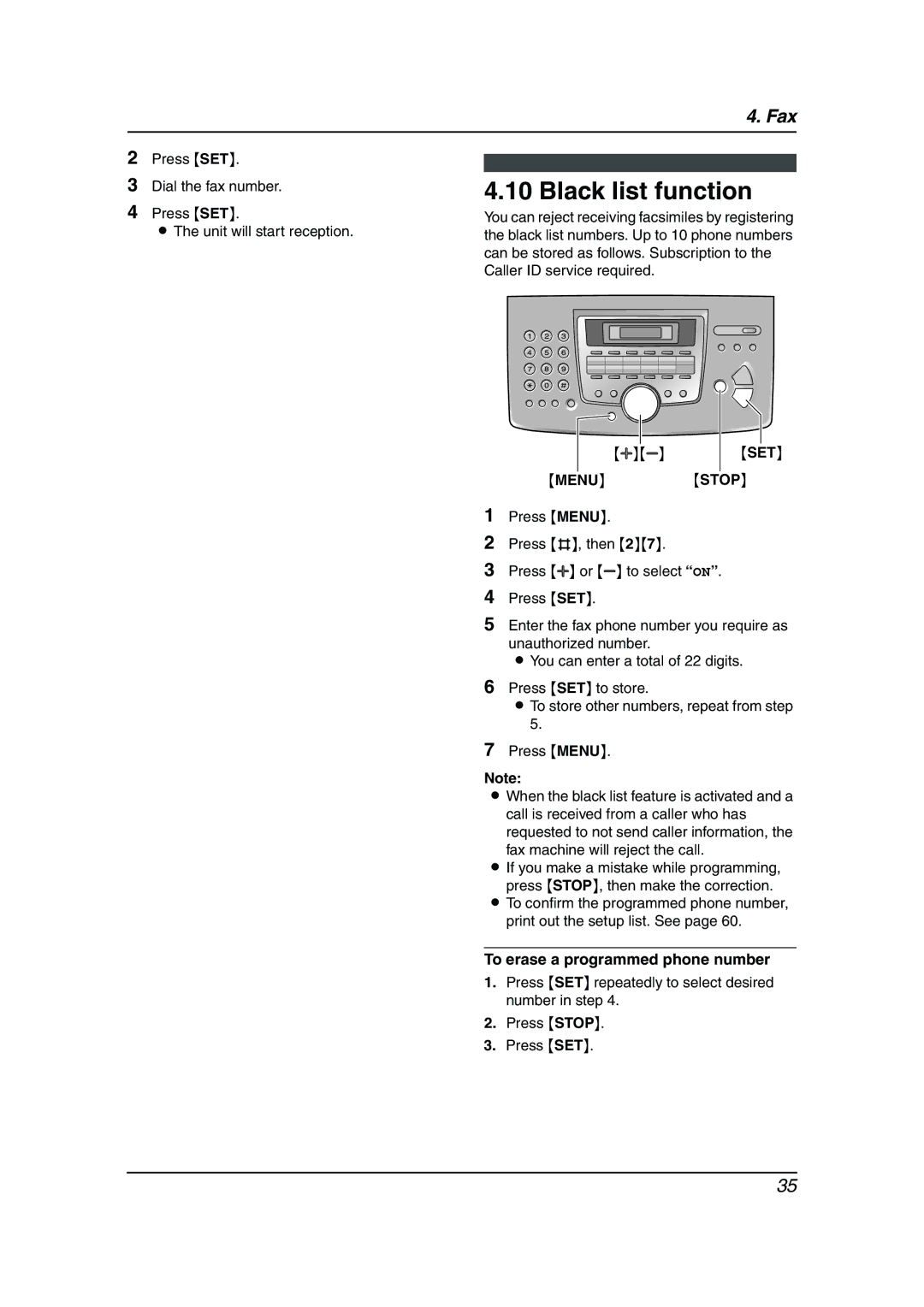 Panasonic KX-FL613HK operating instructions Black list function, To erase a programmed phone number 