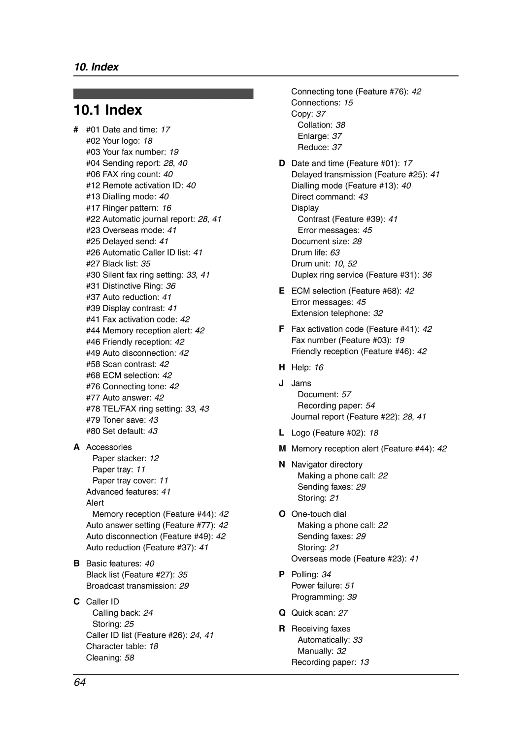 Panasonic KX-FL613HK operating instructions Index 