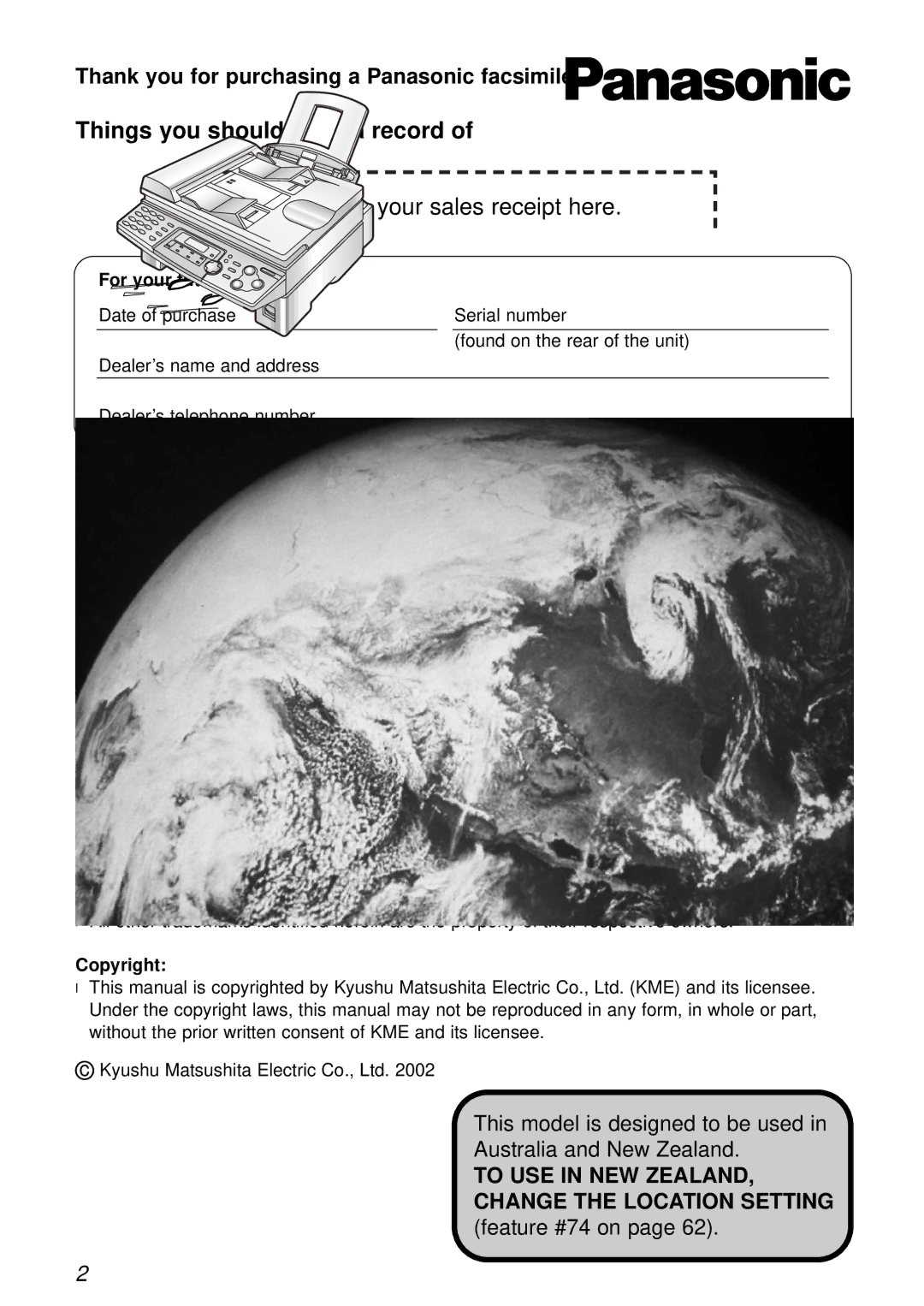 Panasonic KX-FLB751AL operating instructions For your future reference, Trademarks, Copyright 