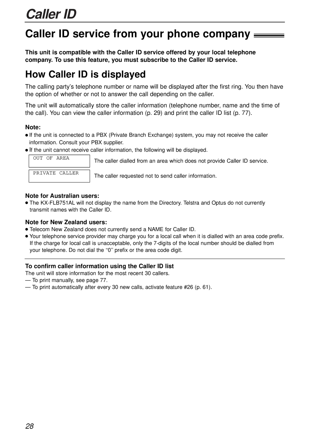 Panasonic KX-FLB751AL operating instructions Caller ID service from your phone company, How Caller ID is displayed 