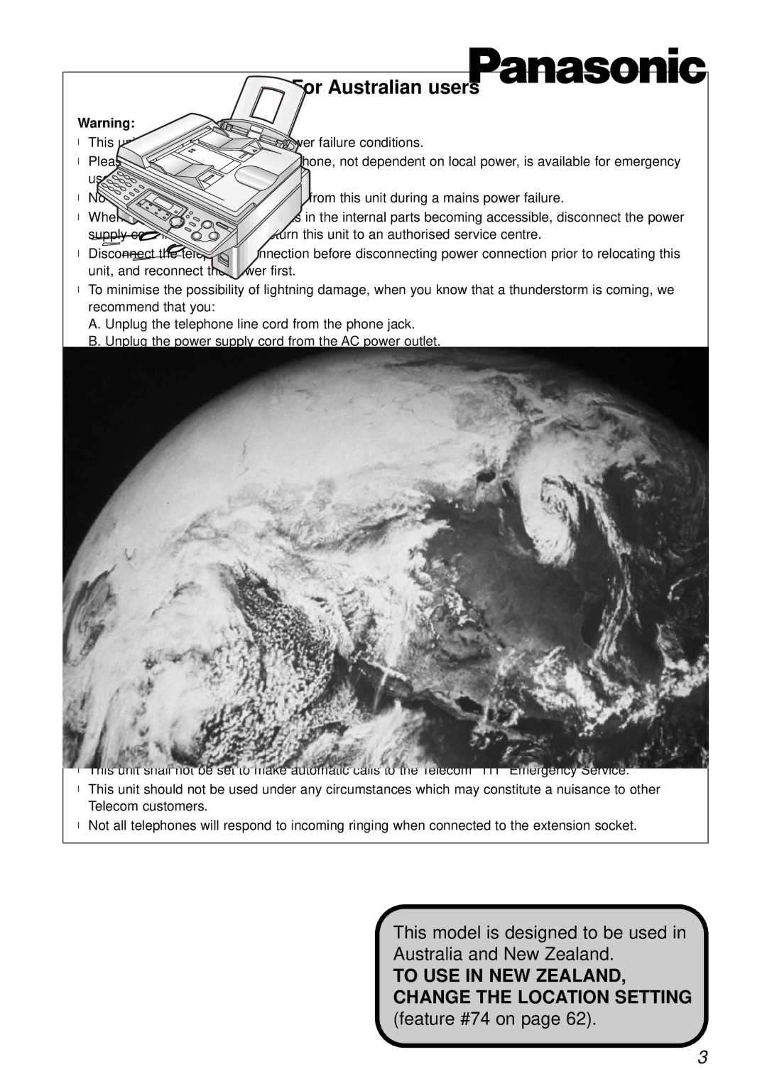 Panasonic KX-FLB751AL operating instructions For Australian users 