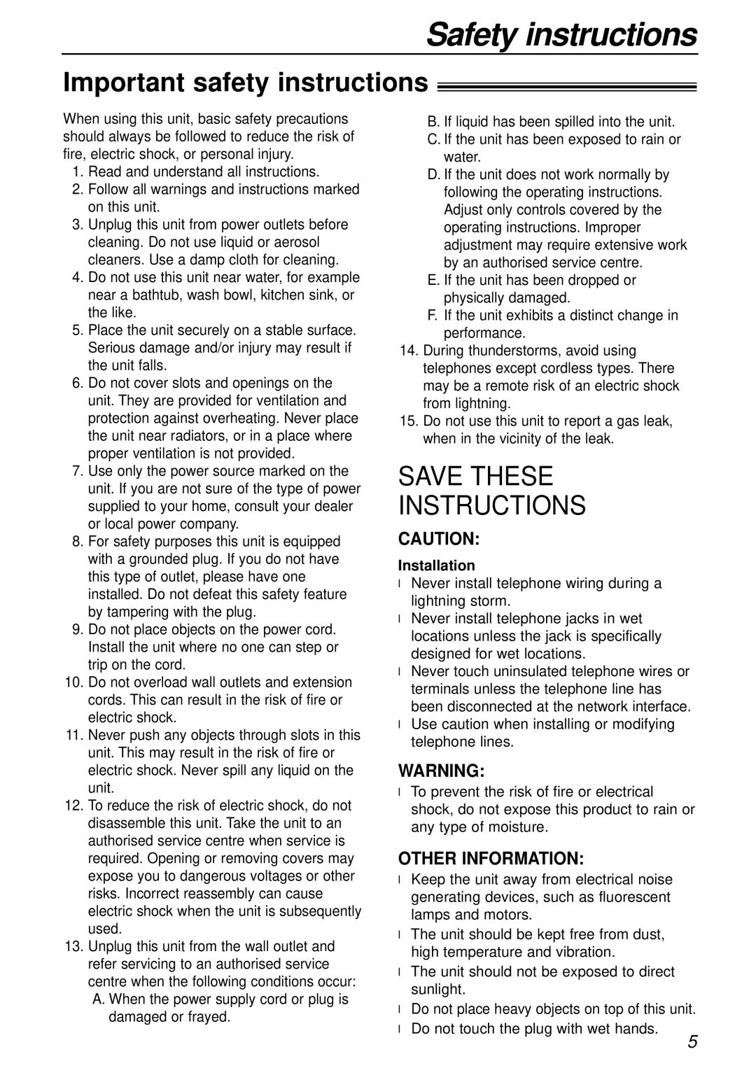 Panasonic KX-FLB751AL operating instructions Safety instructions, Important safety instructions 