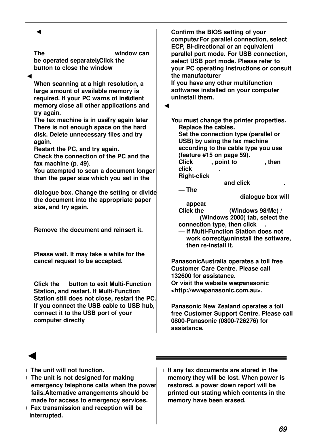 Panasonic KX-FLB751AL operating instructions If a power failure occurs, Even after clicking Cancel, scanning continues 