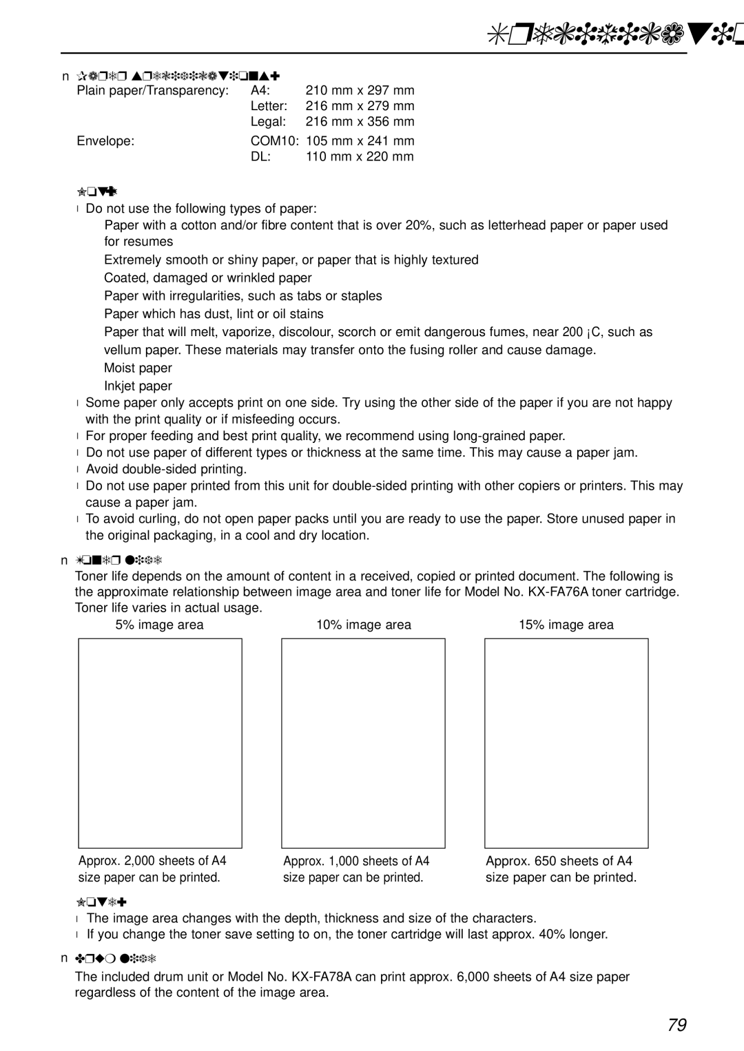 Panasonic KX-FLB751AL operating instructions Paper specifications 