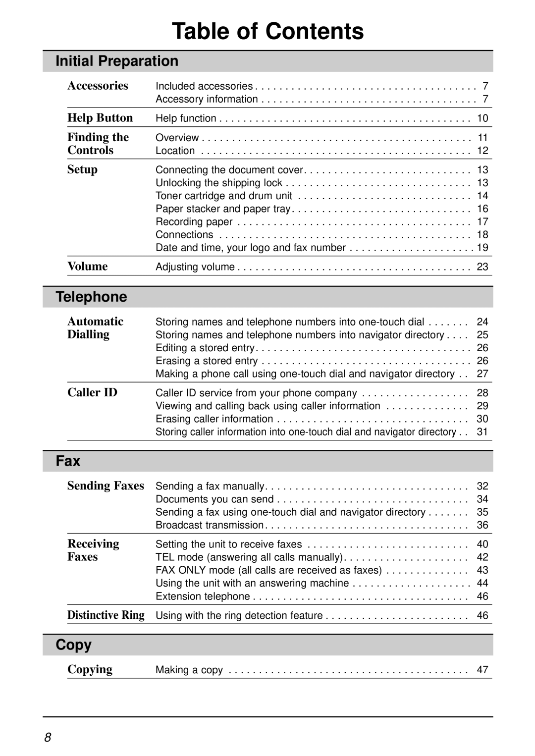 Panasonic KX-FLB751AL operating instructions Table of Contents 