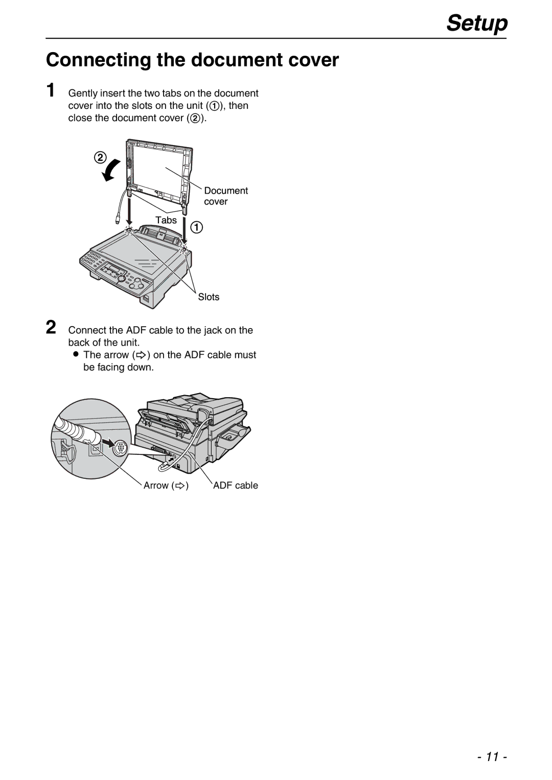 Panasonic KX-FLB753HK manual Setup, Connecting the document cover 