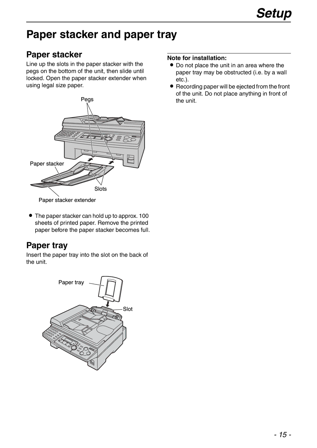 Panasonic KX-FLB753HK manual Paper stacker and paper tray, Paper tray, Unit 