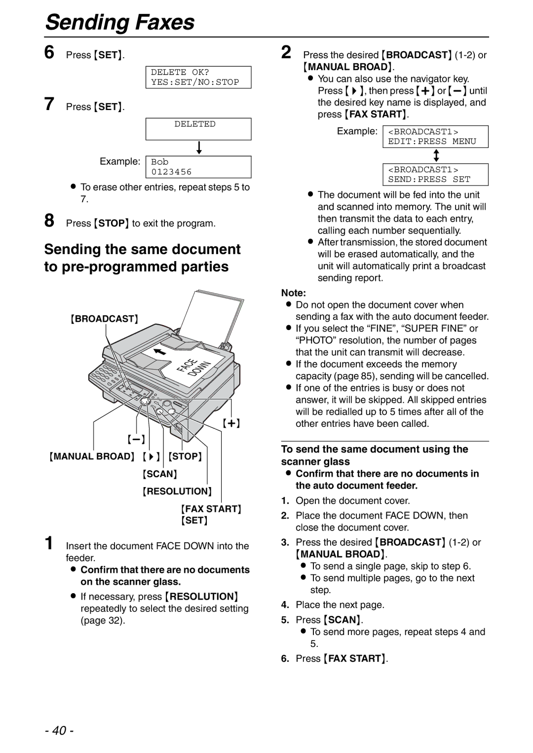 Panasonic KX-FLB753HK manual Sending the same document to pre-programmed parties, Manual Broad 