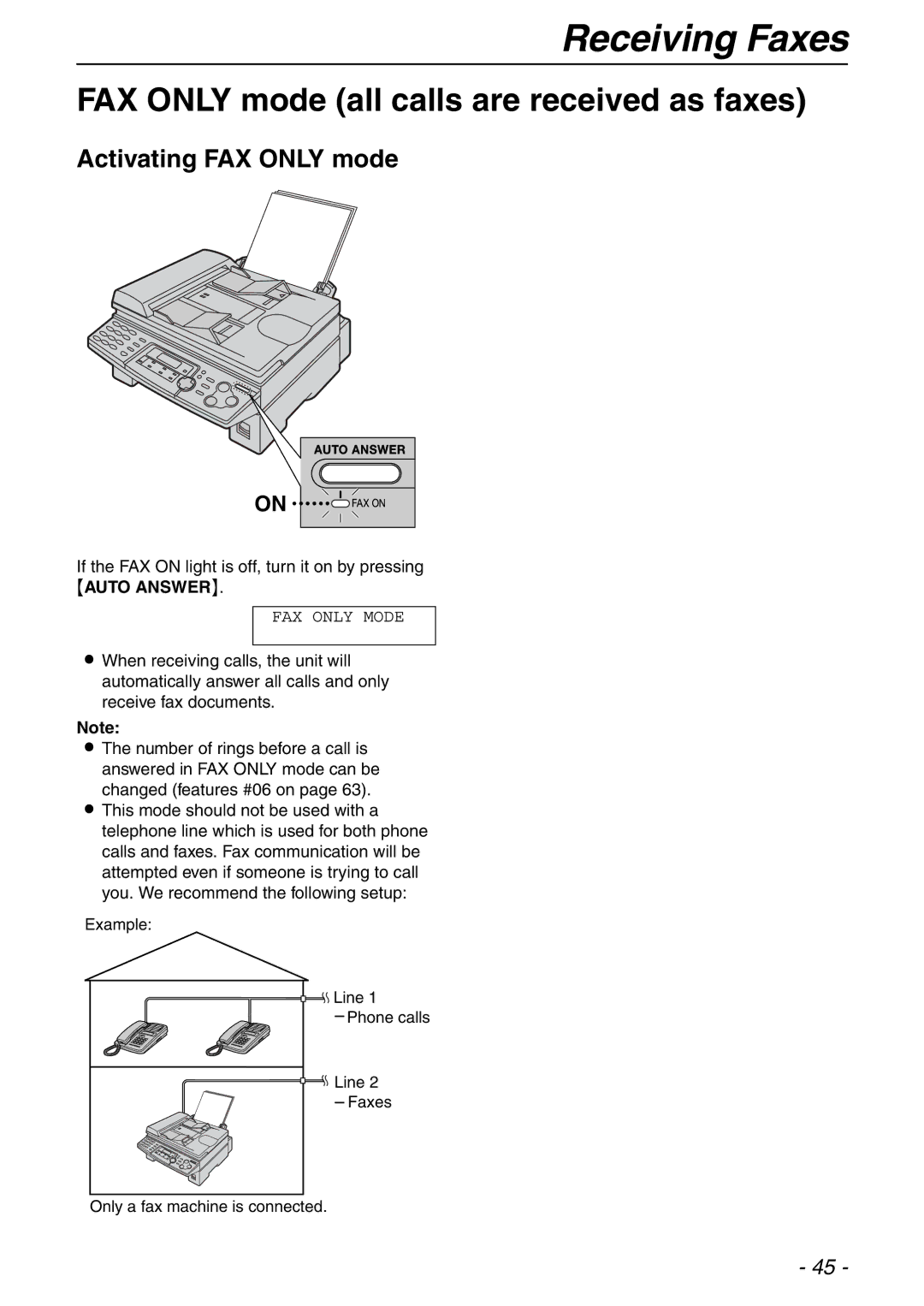 Panasonic KX-FLB753HK manual FAX only mode all calls are received as faxes, Activating FAX only mode 