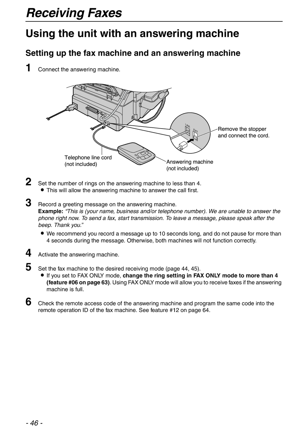 Panasonic KX-FLB753HK manual Using the unit with an answering machine, Setting up the fax machine and an answering machine 