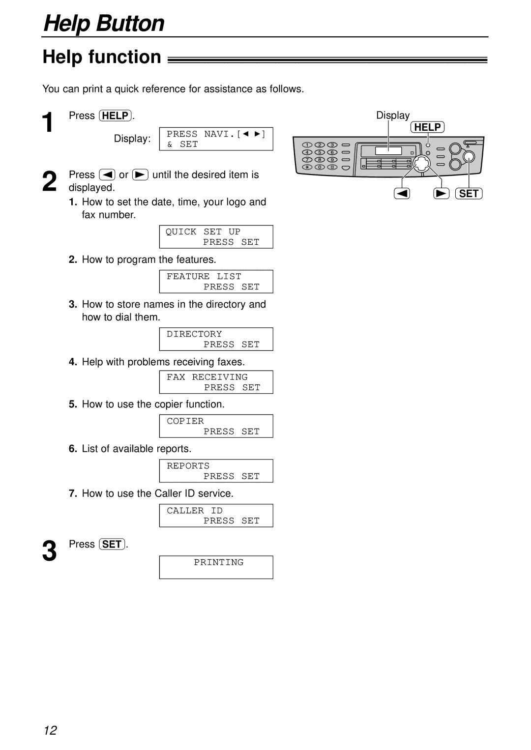 Panasonic KX-FLB756AL manual Help Button, Help function, Help SET 