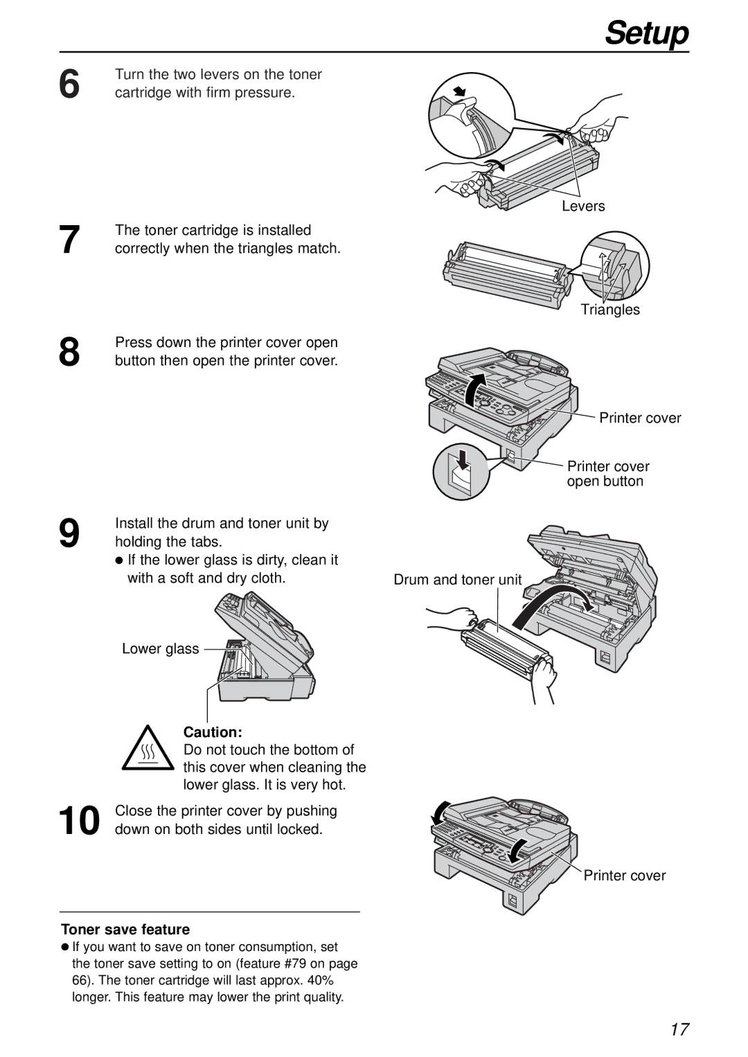 Panasonic KX-FLB756AL manual Turn the two levers on the toner, Cartridge with firm pressure, Toner save feature 