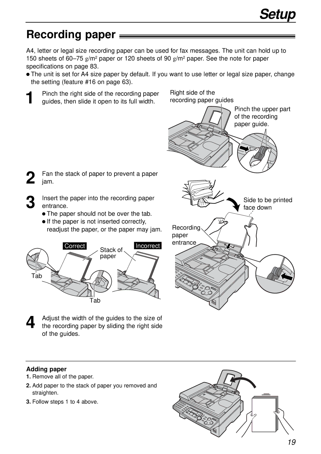 Panasonic KX-FLB756AL manual Recording paper, Adding paper 