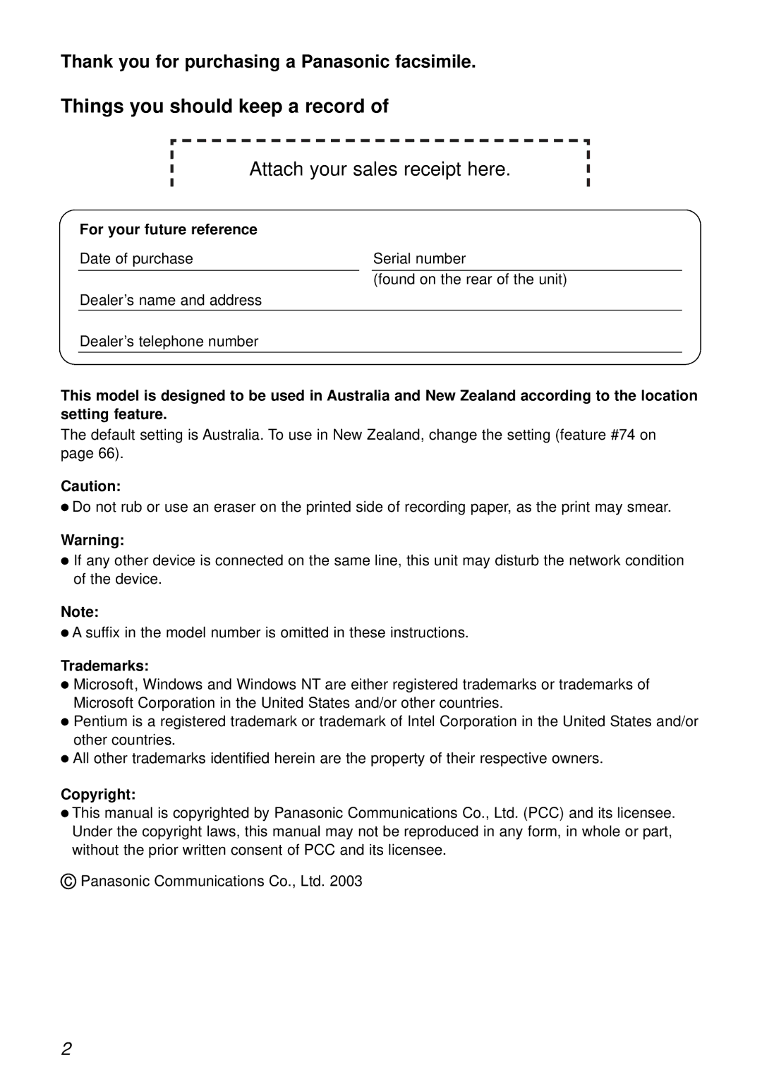 Panasonic KX-FLB756AL manual For your future reference, Trademarks, Copyright 