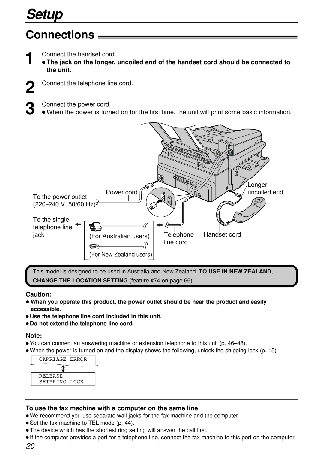 Panasonic KX-FLB756AL manual Connections, Connect the handset cord, Longer, uncoiled end Telephone Handset cord line cord 