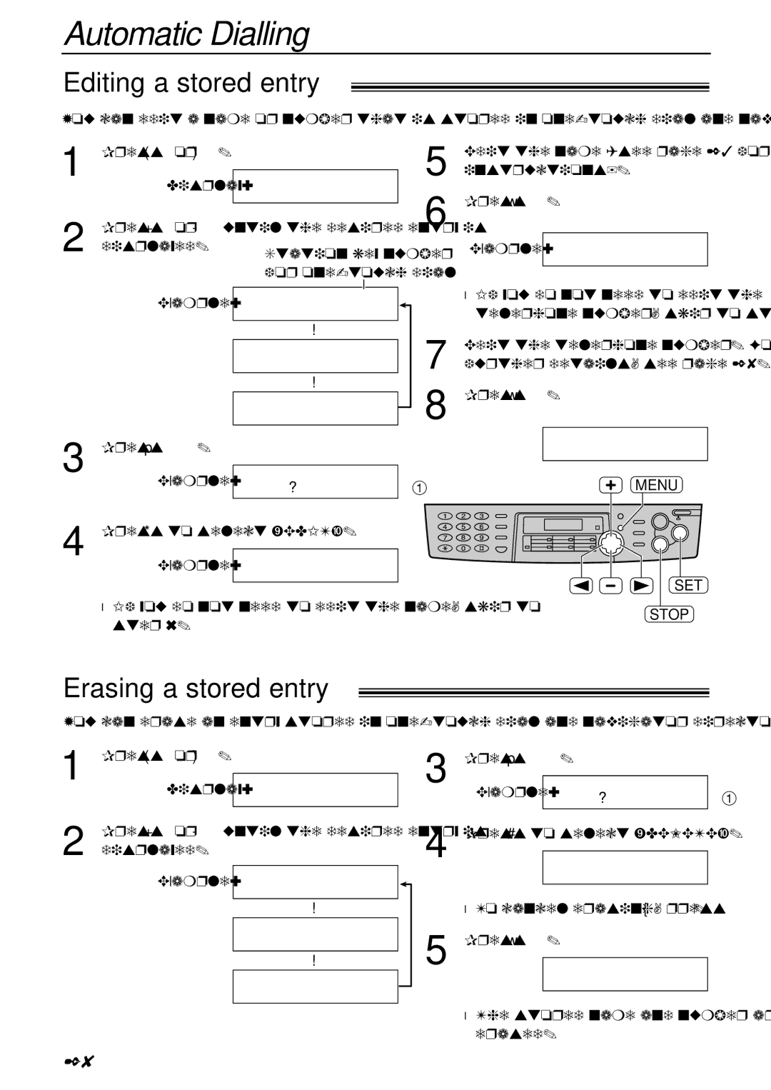 Panasonic KX-FLB756AL manual Editing a stored entry, Erasing a stored entry, SET Stop 