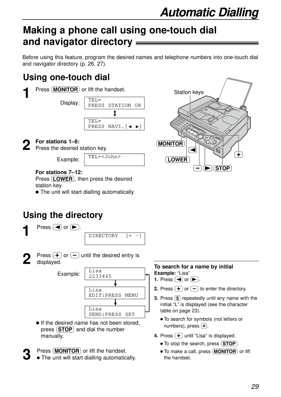 Panasonic KX-FLB756AL manual Using one-touch dial, Using the directory, To search for a name by initial 