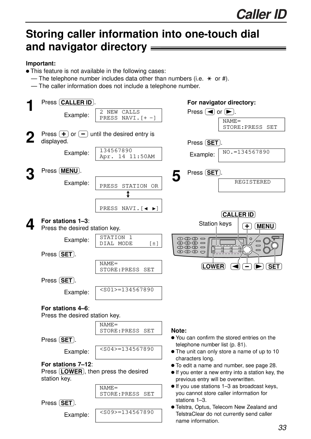 Panasonic KX-FLB756AL manual For navigator directory Press or, Station keys, Lower SET 