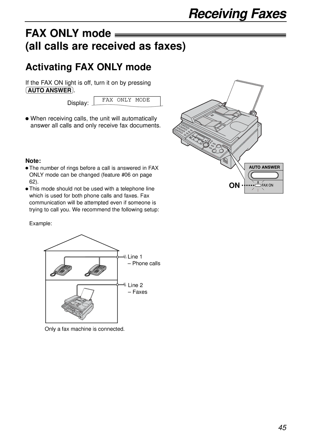 Panasonic KX-FLB756AL manual FAX only mode All calls are received as faxes, Activating FAX only mode 