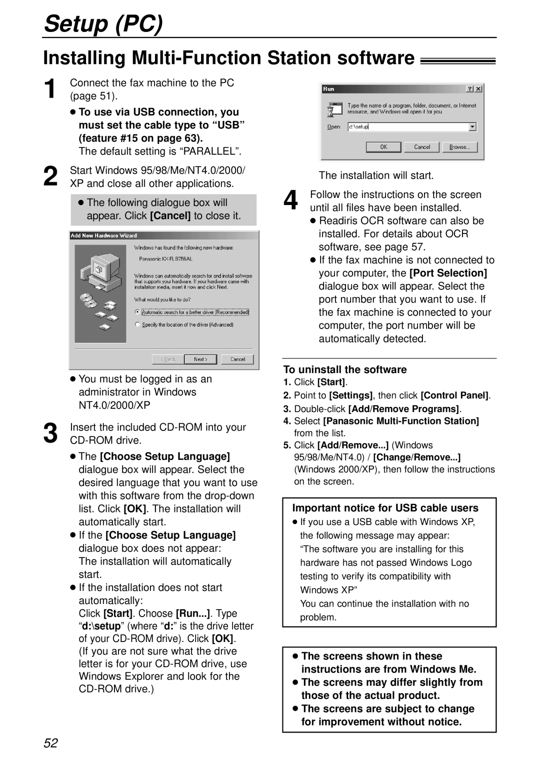 Panasonic KX-FLB756AL manual Installing Multi-Function Station software, Connect the fax machine to the PC 