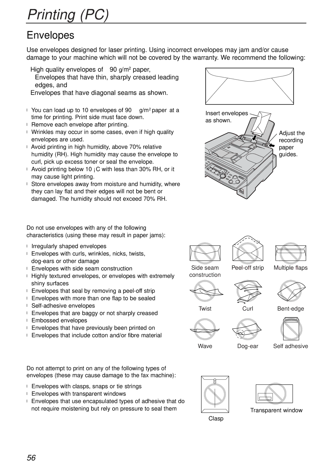 Panasonic KX-FLB756AL manual Envelopes 