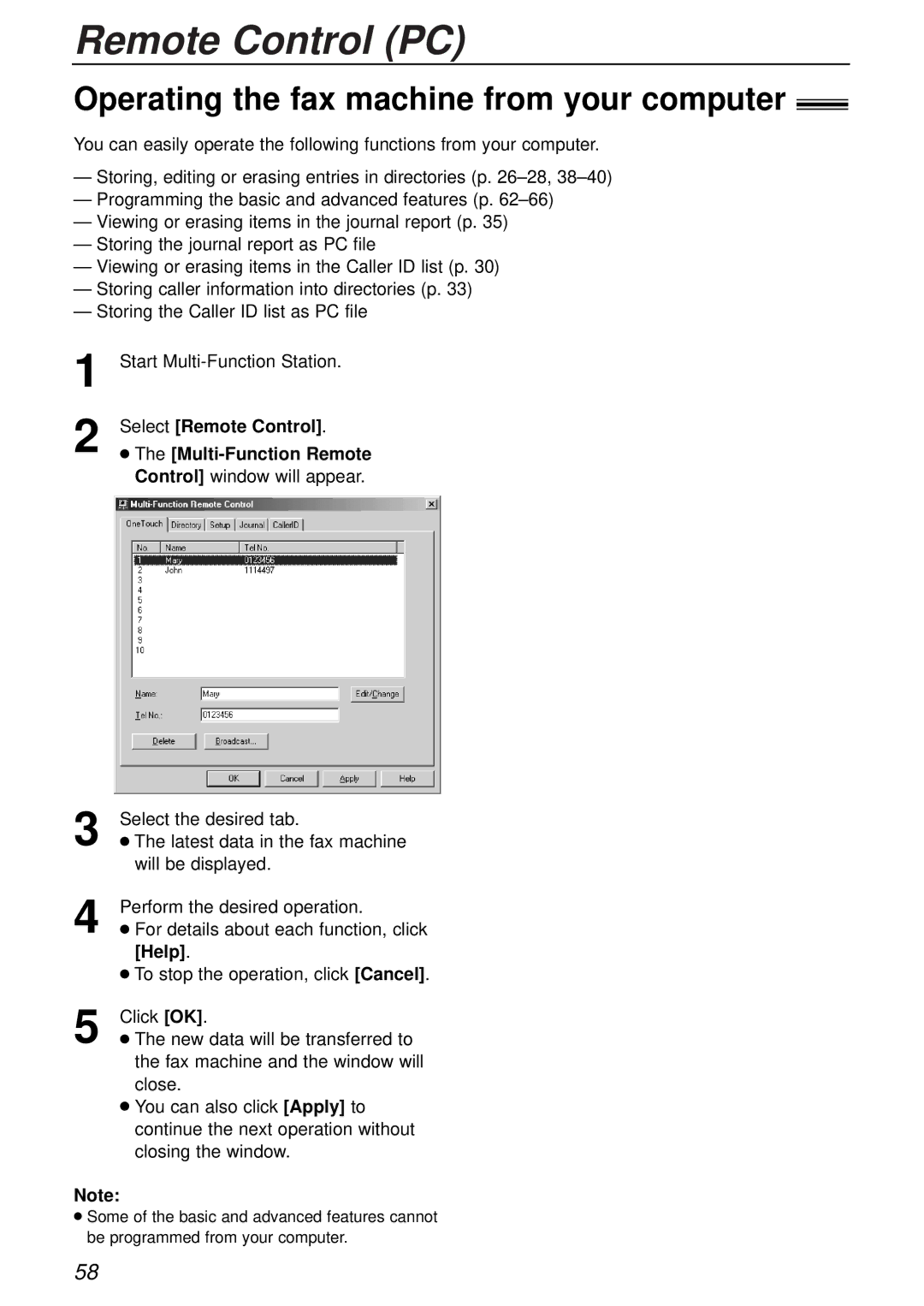 Panasonic KX-FLB756AL manual Remote Control PC, Operating the fax machine from your computer 