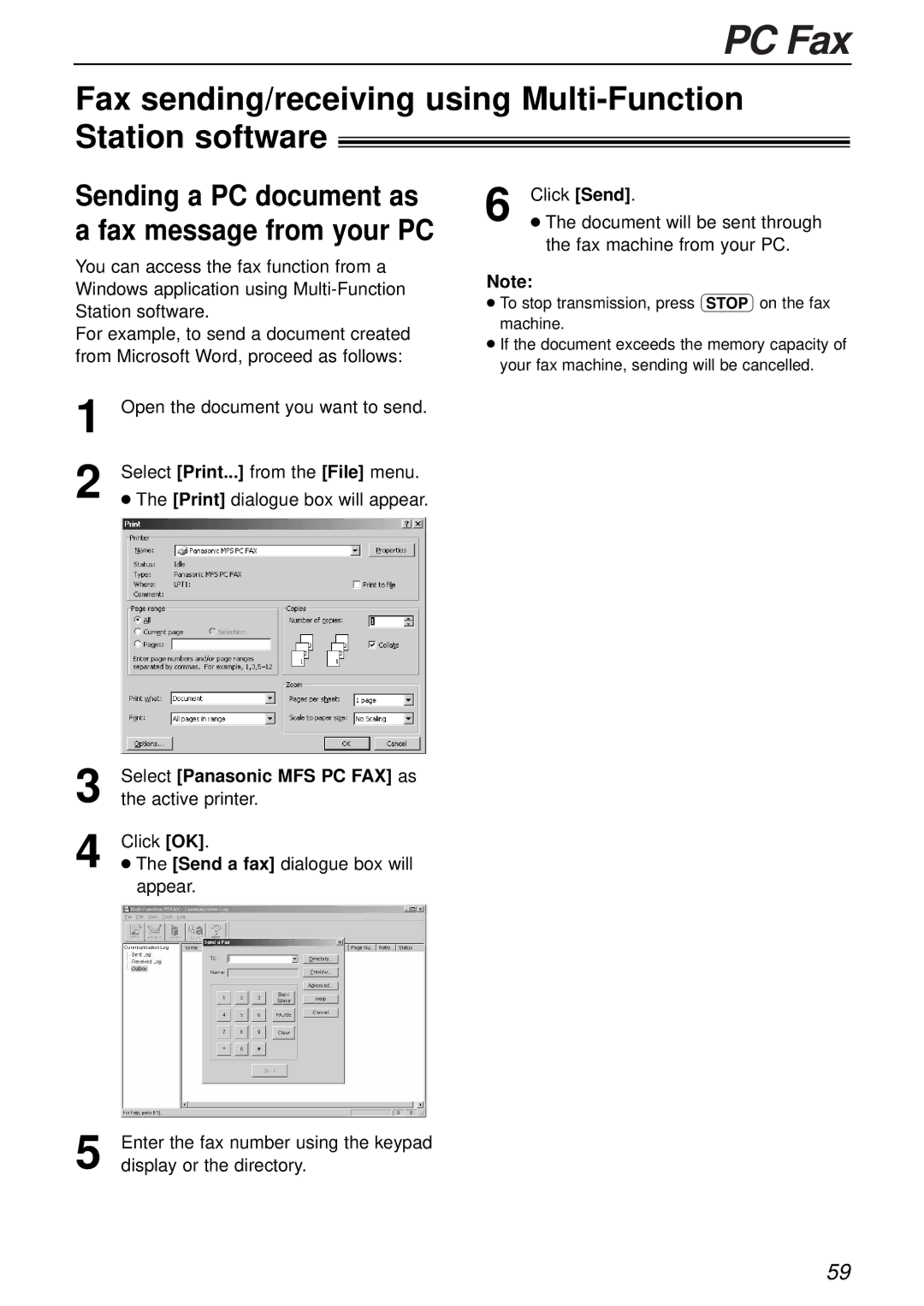 Panasonic KX-FLB756AL manual PC Fax, Fax sending/receiving using Multi-Function Station software 