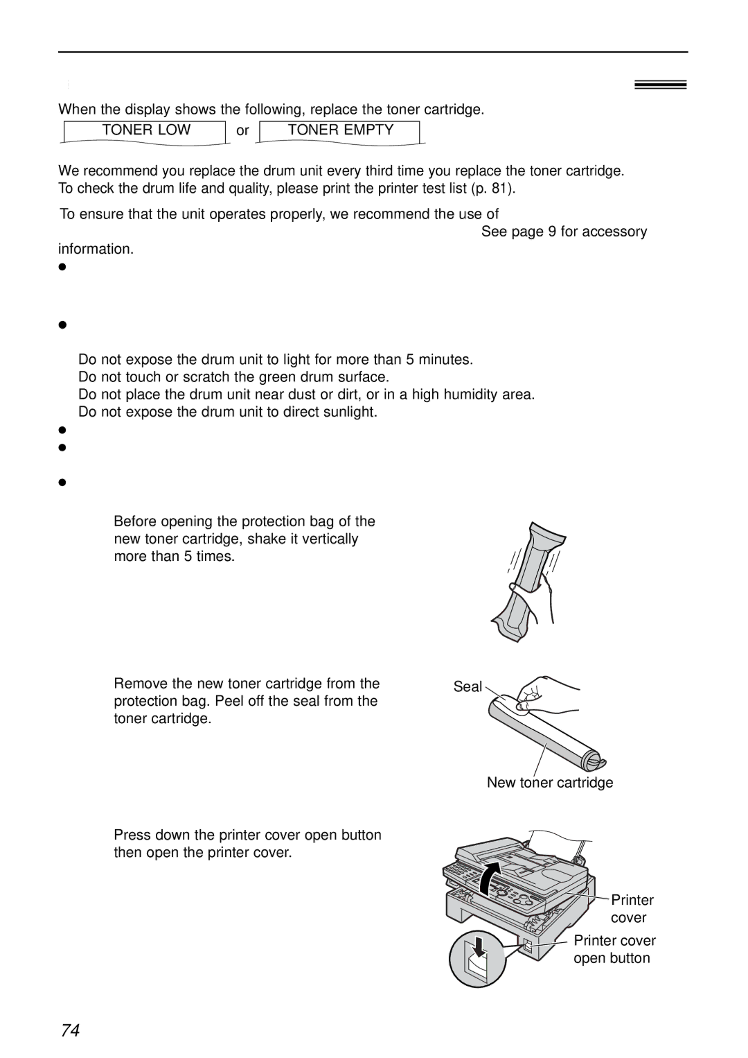 Panasonic KX-FLB756AL manual Replacement, Replacing the toner cartridge and the drum unit 