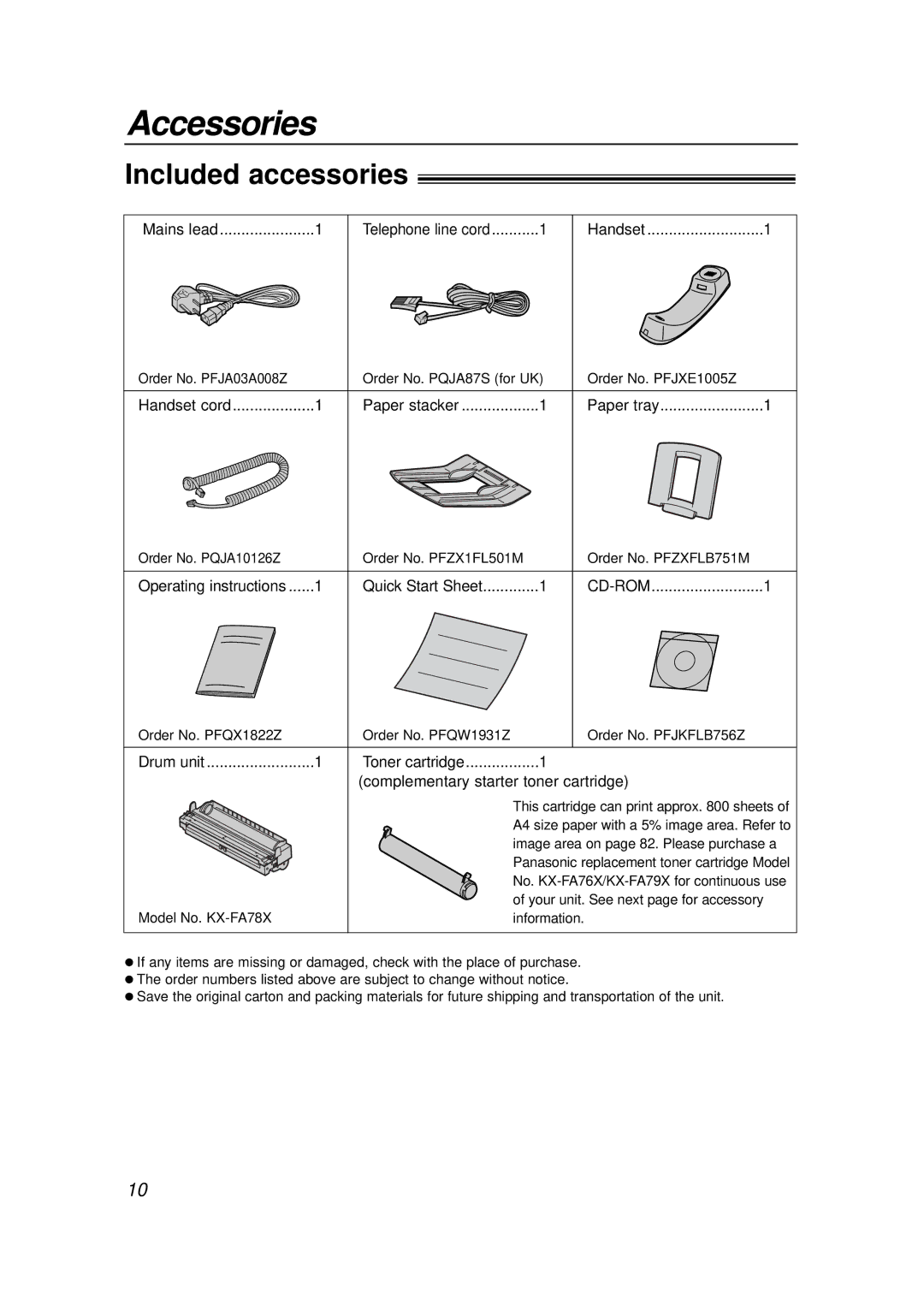 Panasonic KX-FLB756E manual Accessories, Included accessories, Operating instructions 