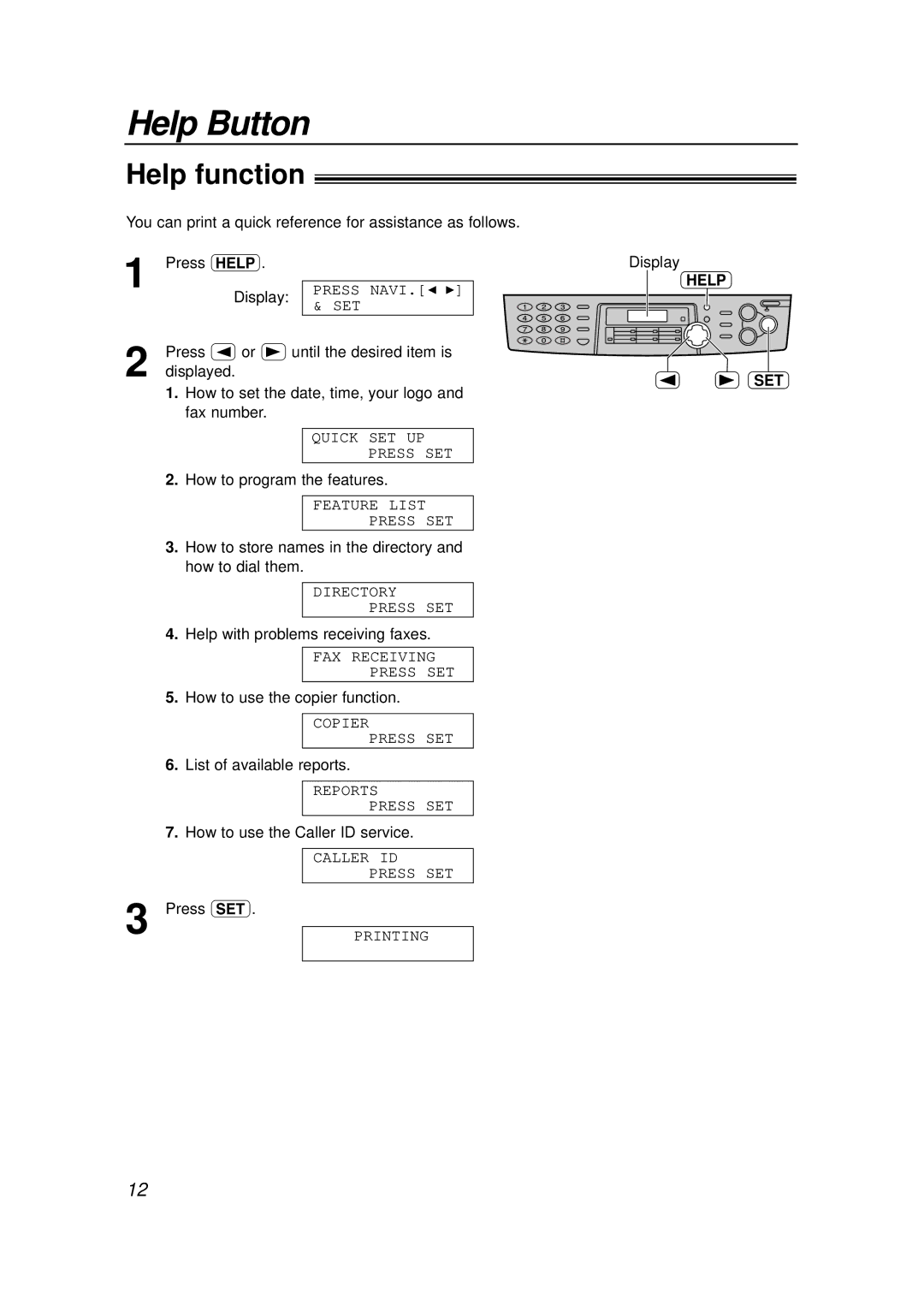 Panasonic KX-FLB756E manual Help Button, Help function, Help SET 