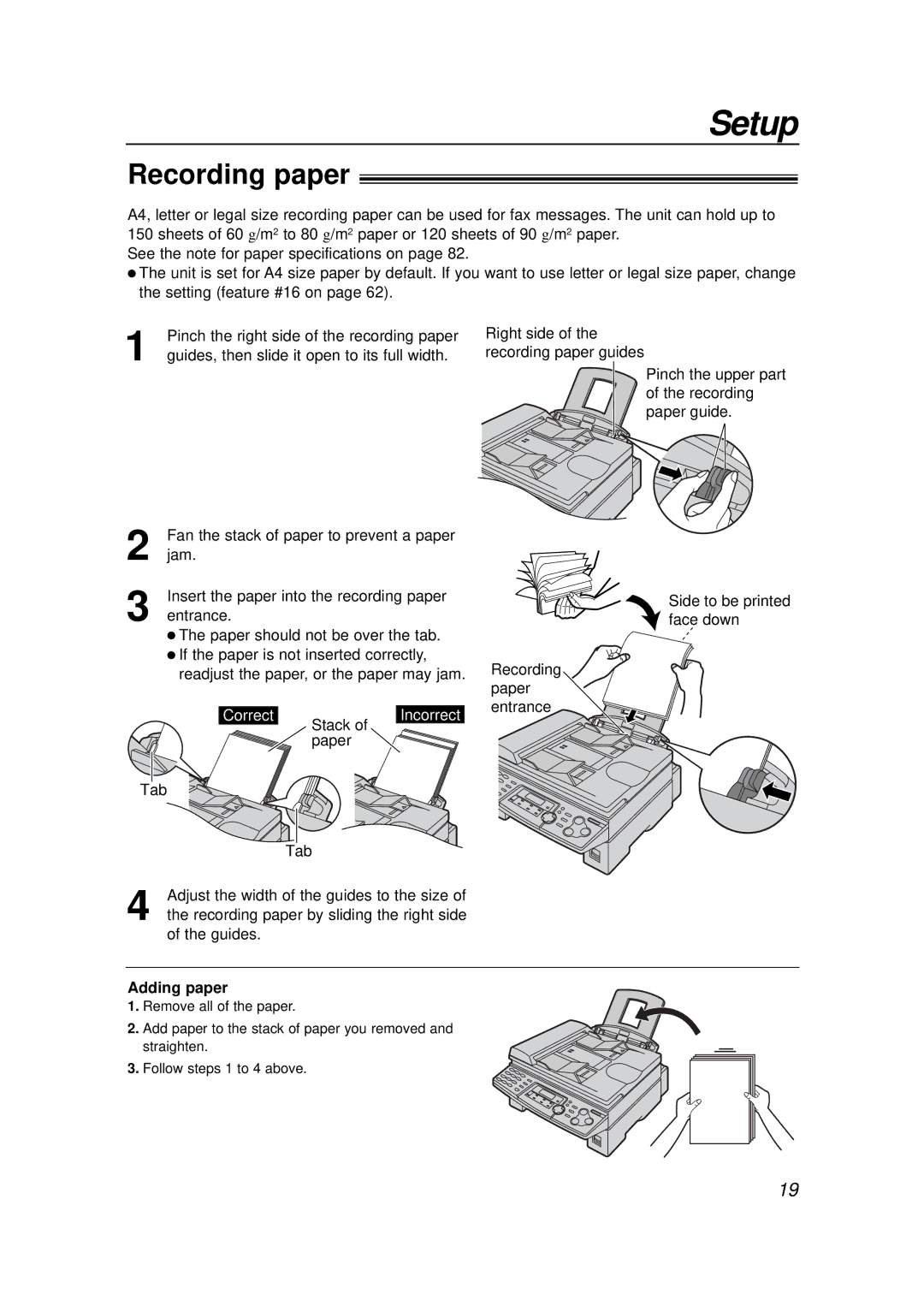 Panasonic KX-FLB756E manual Recording paper, Adding paper 