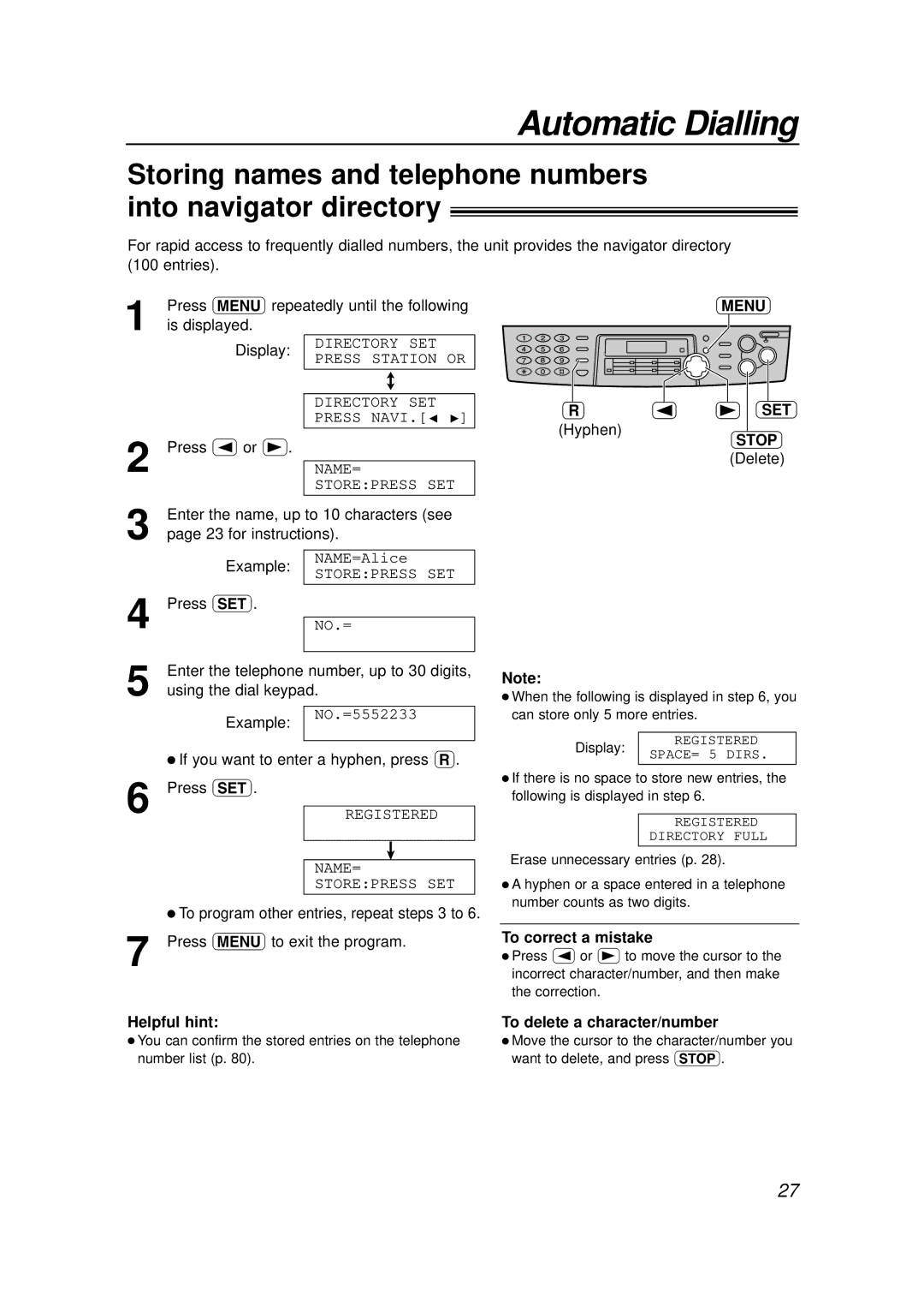 Panasonic KX-FLB756E manual Menu SET Stop, Delete 