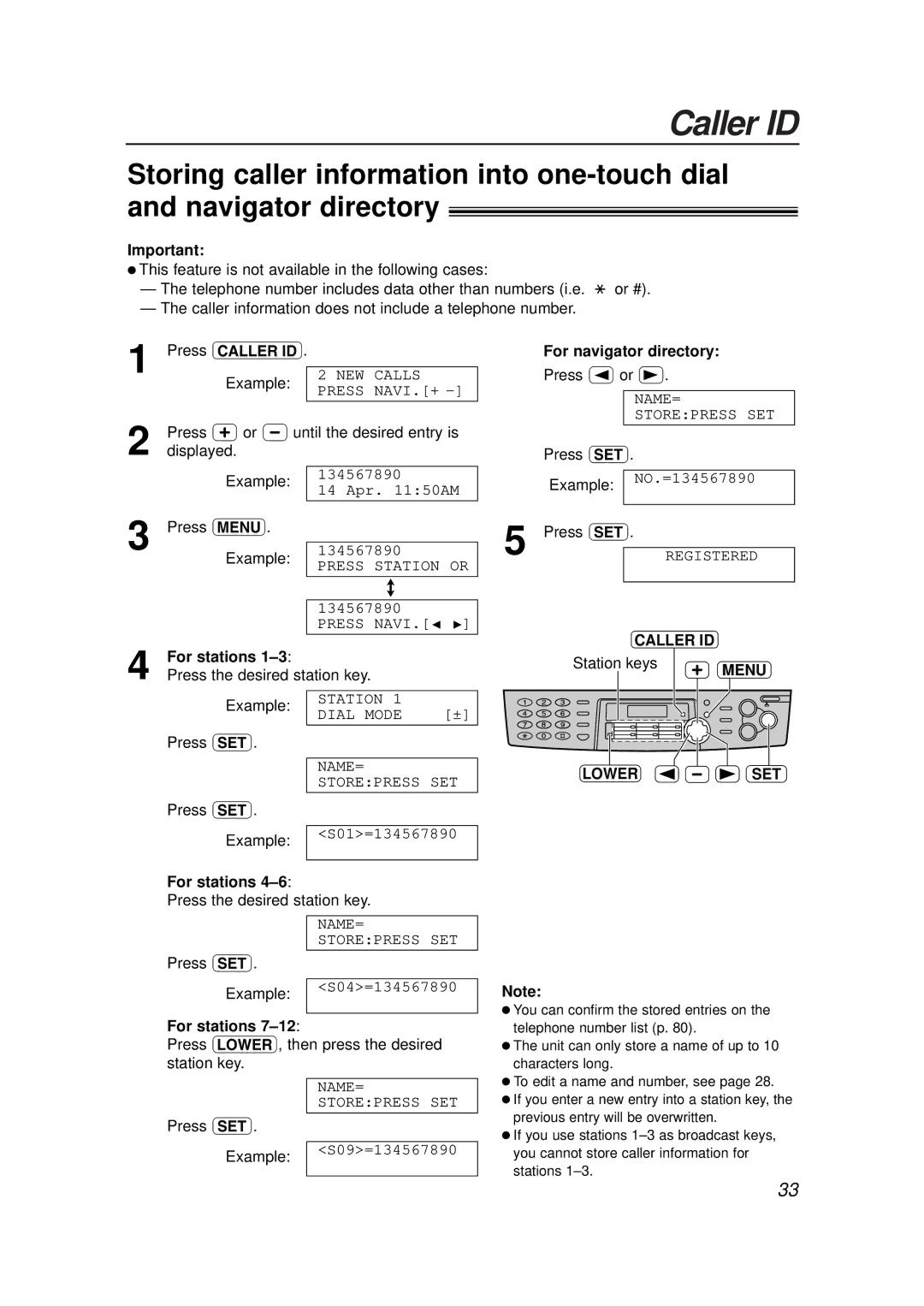 Panasonic KX-FLB756E manual For navigator directory Press or, Station keys, Lower SET 