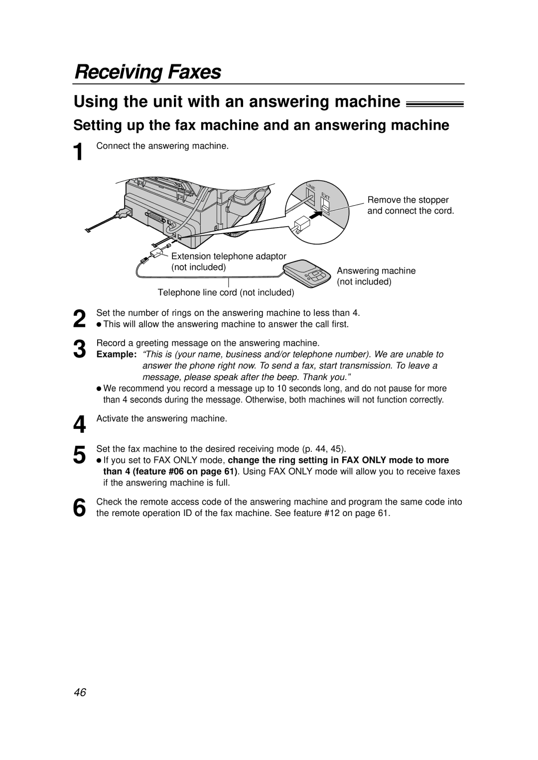 Panasonic KX-FLB756E manual Using the unit with an answering machine, Setting up the fax machine and an answering machine 