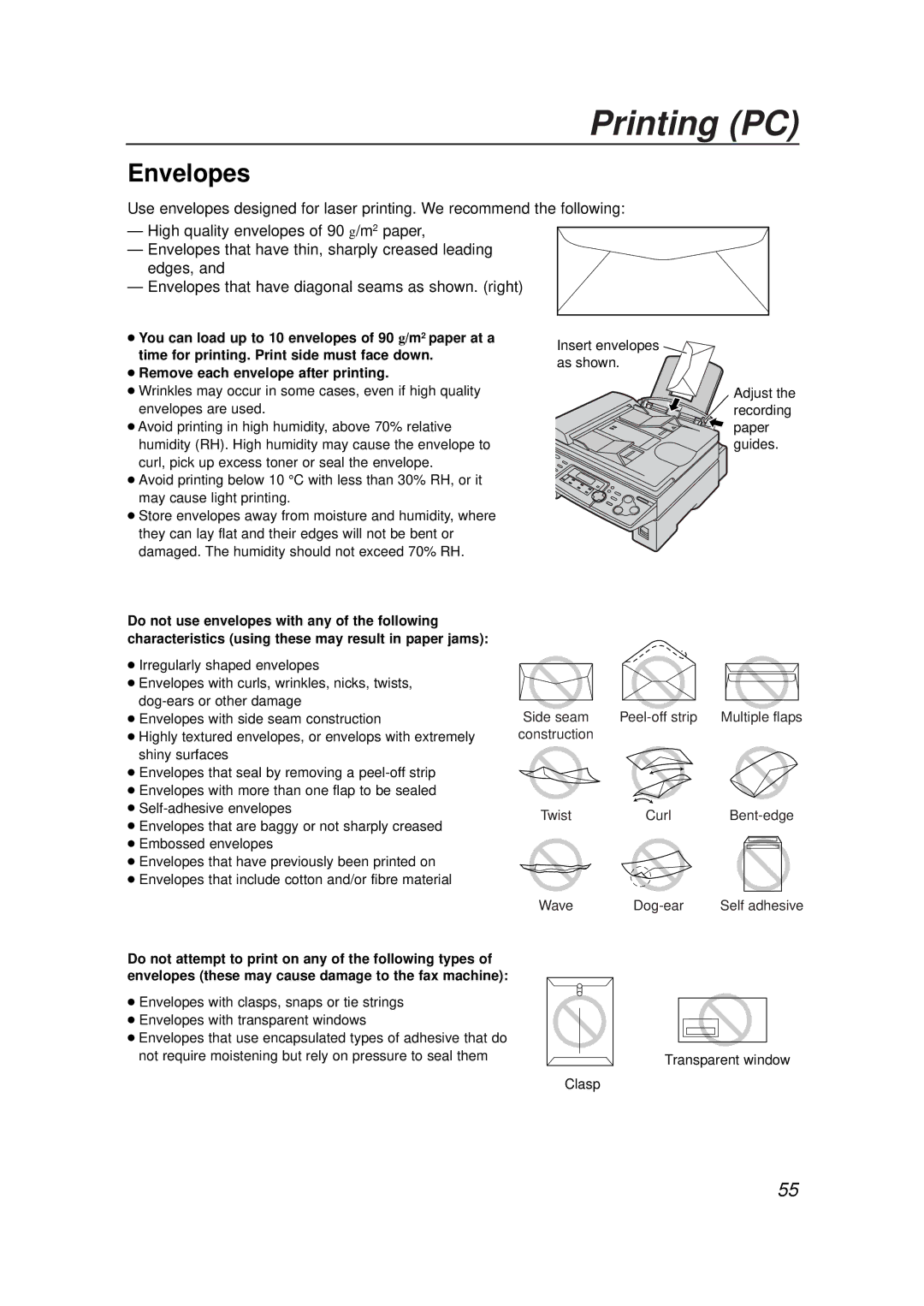 Panasonic KX-FLB756E manual Envelopes 